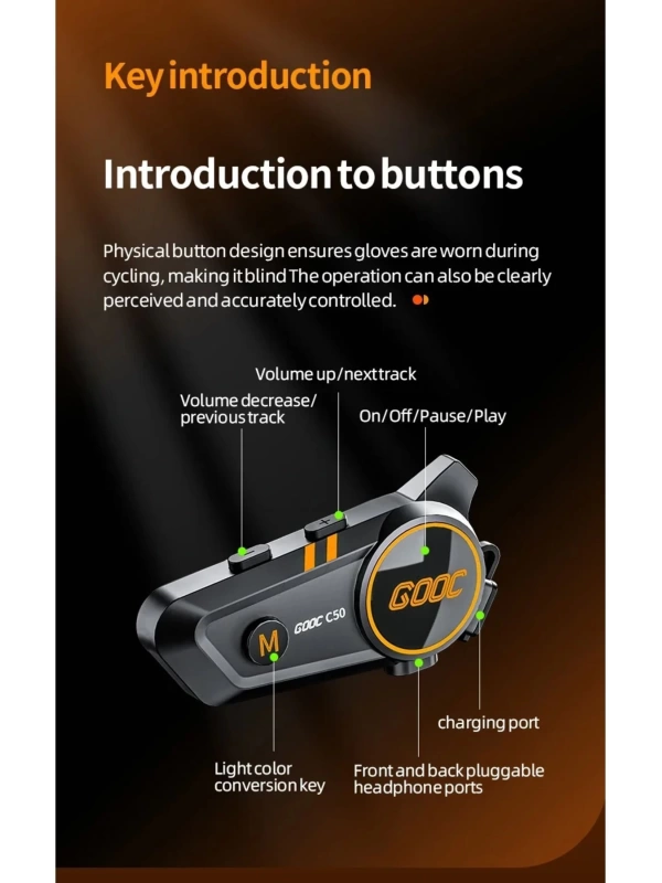 C50 2X Bluetooth 5.3 Kask Interkom Kulaklık 300M Kablosuz Motosiklet Kulaklık IPX7 Su Geçirmez 1100mA