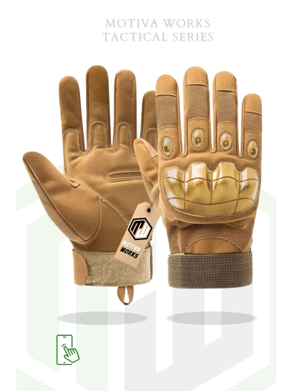 Combat FlexShield Tan Korumalı Uzun Taktik Askeri Bisiklet Soft Destekli Motosiklet Eldiveni
