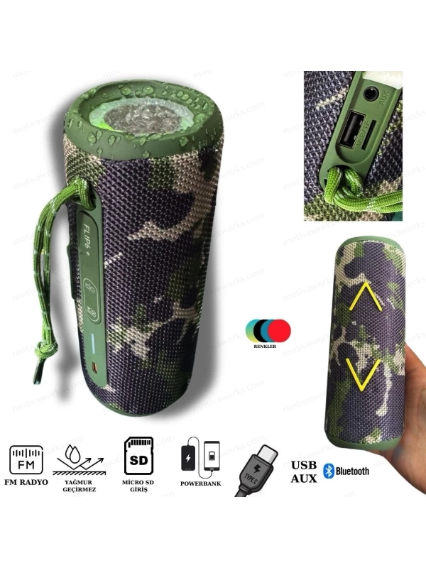 Flip6+ Kablosuz BT Hoparlör Powerbank Yağmur Geçirmez Portable FM-Radyo USB Type-C MicroSD