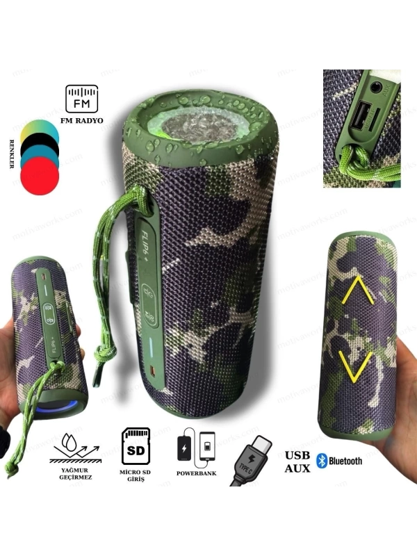 Flip6+ Kablosuz BT Hoparlör Powerbank Yağmur Geçirmez Portable FM-Radyo USB Type-C MicroSD