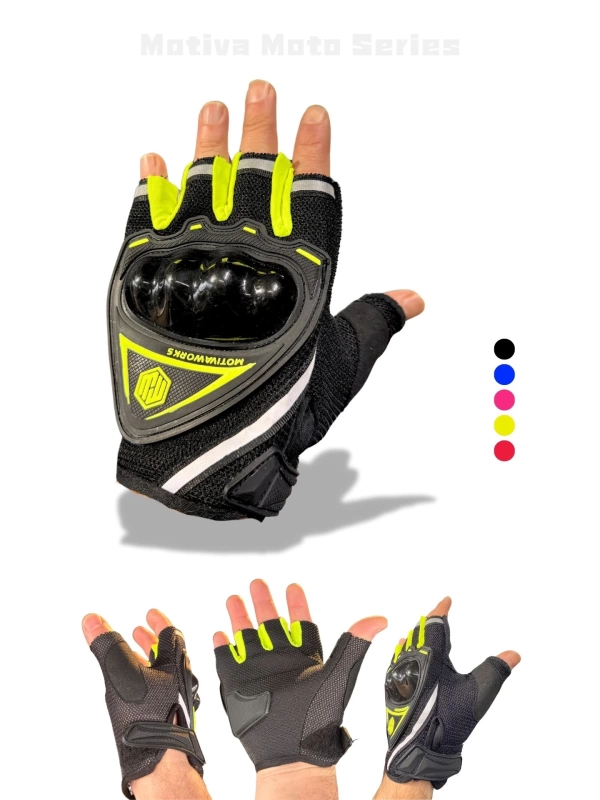 Motiva Works Neon Sarı Kısa Yarım Parmak Motosiklet Eldiveni MW120N