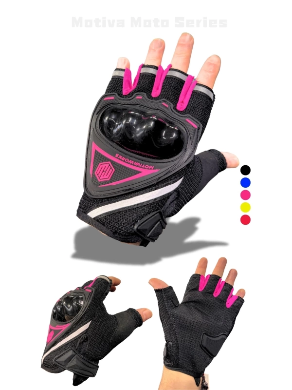 Motiva Works Pembe Kısa Yarım Parmak Kadın Motosiklet Eldiveni MW120P