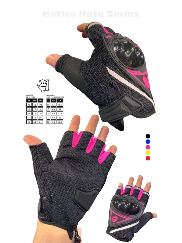 Motiva Works Pembe Kısa Yarım Parmak Kadın Motosiklet Eldiveni MW120P