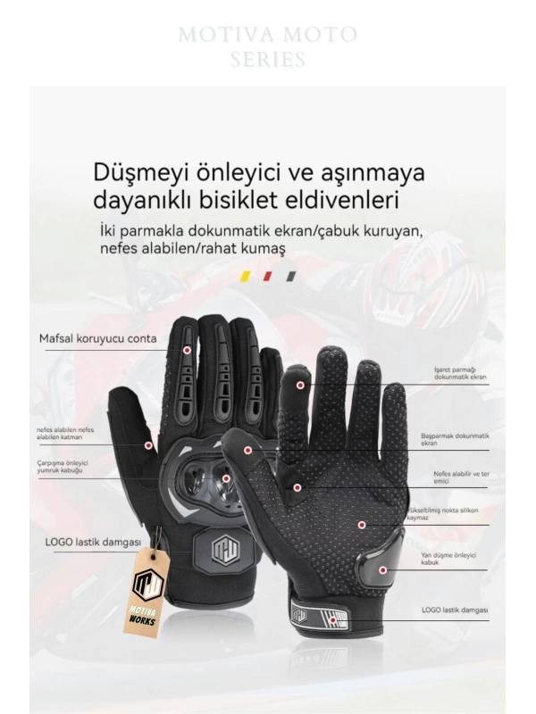 Motiva Works Unisex Kırmızı Motosiklet Eldiveni Dokunmatik M314R
