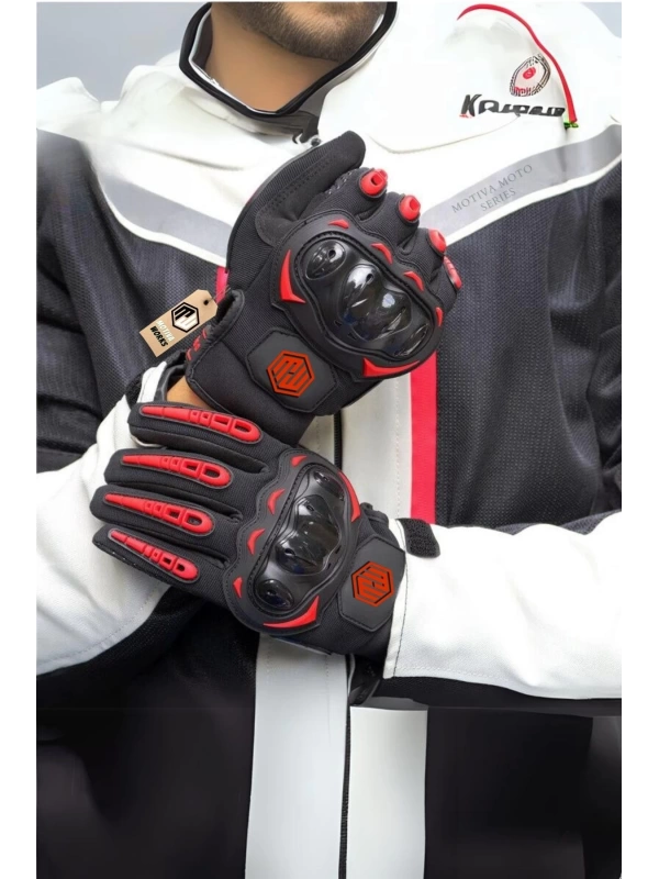 Motiva Works Unisex Kırmızı Motosiklet Eldiveni Dokunmatik M314R