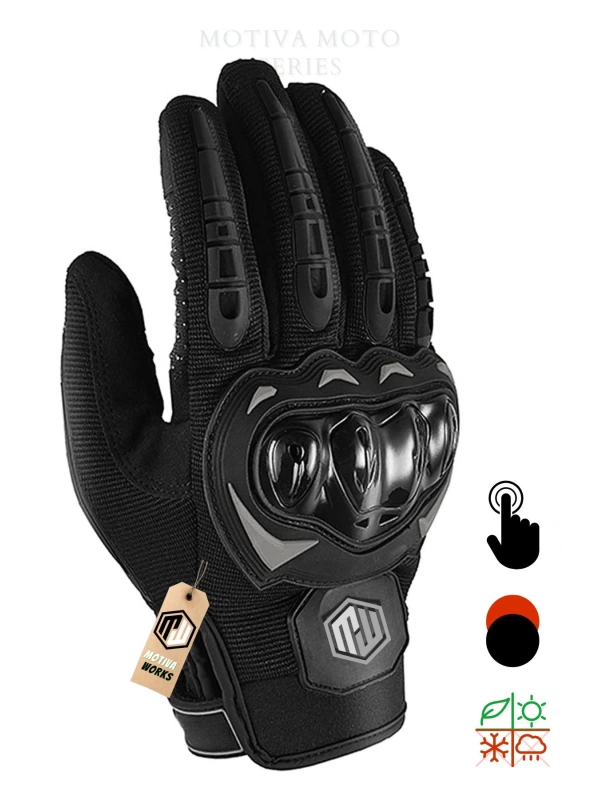 Motiva Works Siyah Unisex Motosiklet Eldiveni Dokunmatik M314B