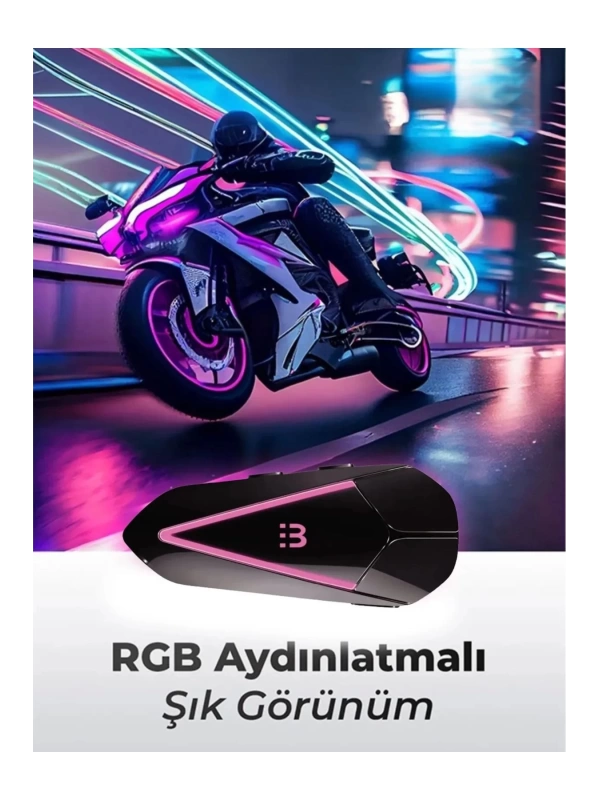 C60 2X Motosiklet Kask Interkom Kulaklık RGB Işıklı Bluetooth 5.3 Çift Telefon Bağlantı Kask Kulaklığı Siyah