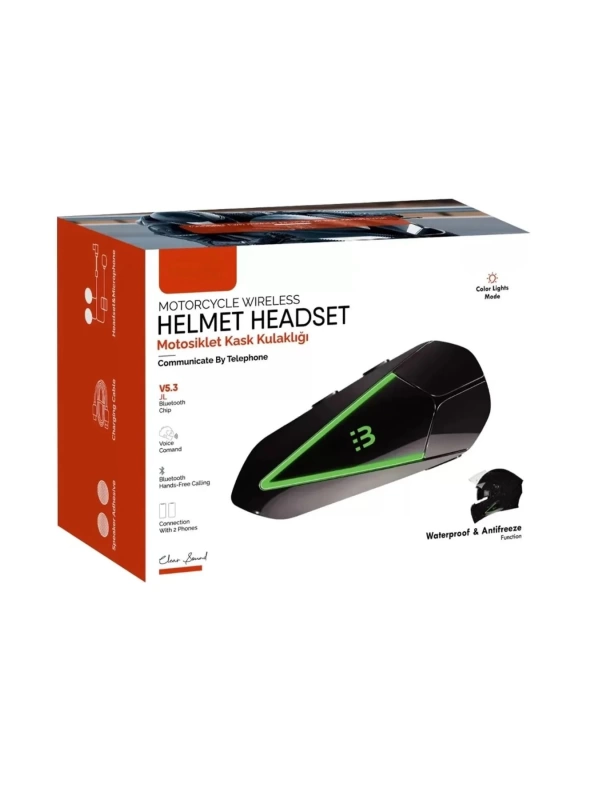 C60 2X Motosiklet Kask Interkom Kulaklık RGB Işıklı Bluetooth 5.3 Çift Telefon Bağlantı Kask Kulaklığı Siyah