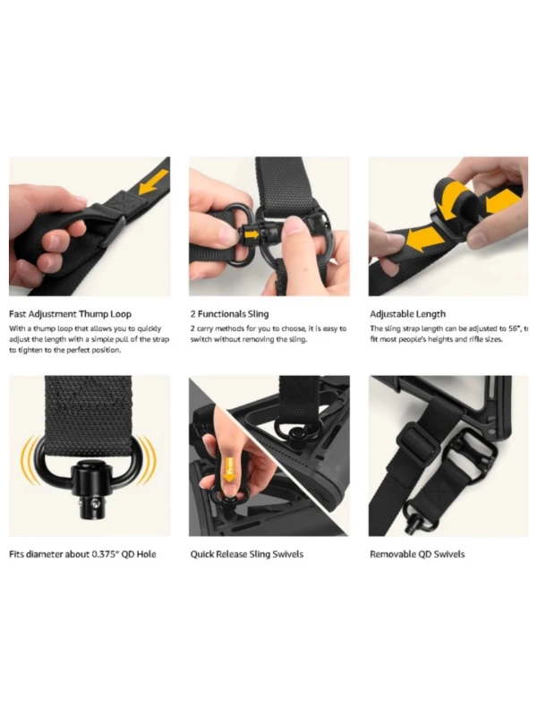 MPT QD Siyah Metal Bas Çıkarlı Askeri Airsoft Avcılık Tüfek Askı Kayışı