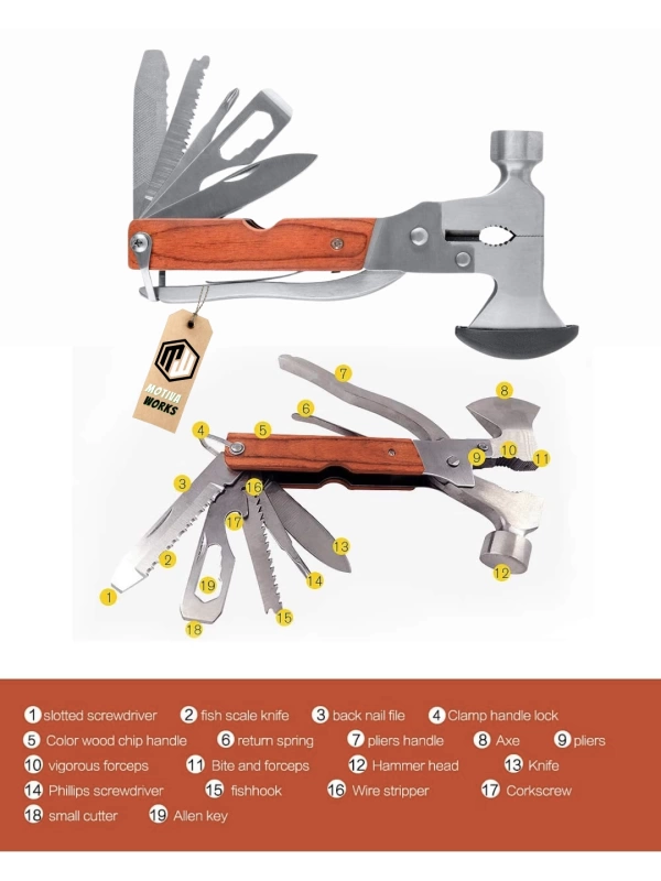 Multitool Çekiç Pense Balta 19 Fonksiyonlu Çakı Seti