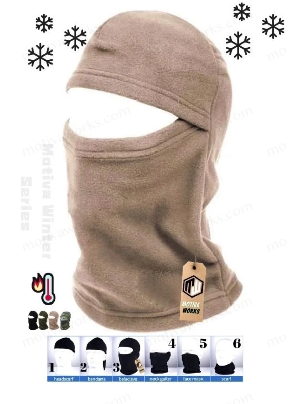 Polar Balaklava Çöl Sarısı Maske Şapka 6 sı Bir Arada Kar Maskesi Balaklava