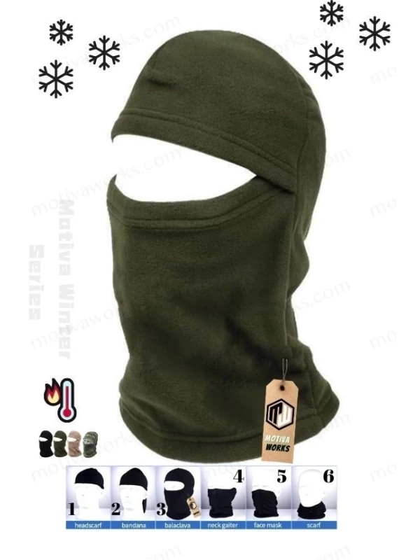 Polar Balaklava Haki Yeşil Maske Şapka 6 sı Bir Arada Kar Maskesi Balaklava