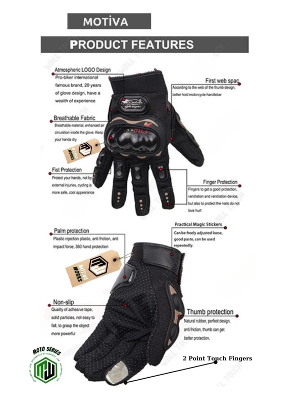 ProBiker Mpro Motosiklet Eldiveni Siyah 3 Mevsim Korumalı Standart Elastik Kumaş