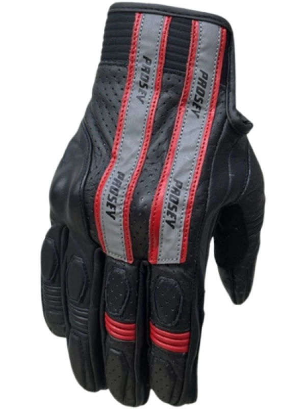Prosev 4138 Leather Motorcycle Gloves Red