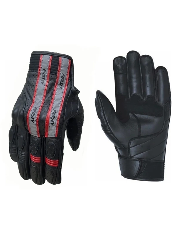 Prosev 4138 Leather Motorcycle Gloves Red