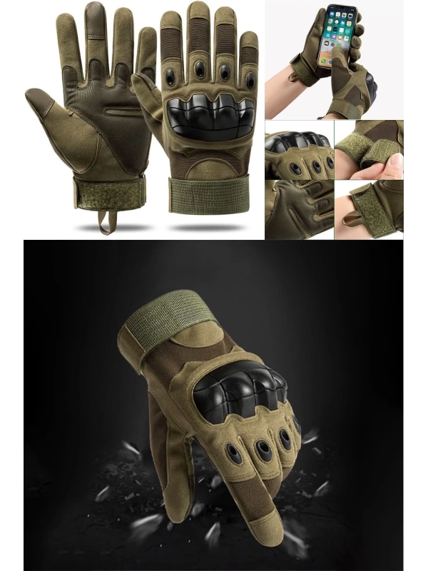 Taktik Combat Motorsiklet Eldiveni Flexshield Full Koruma Haki ( Yeşil )