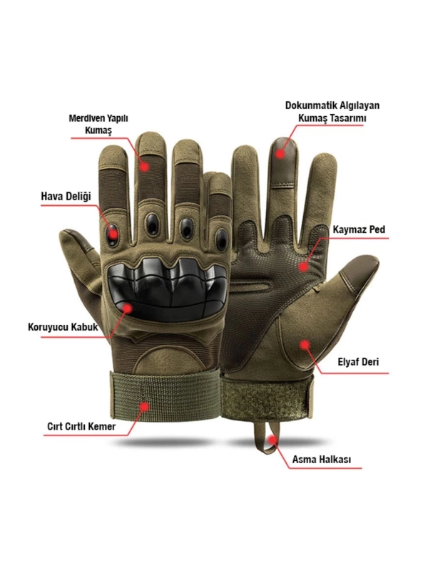 Taktik Combat Motorsiklet Eldiveni Flexshield Full Koruma Haki ( Yeşil )