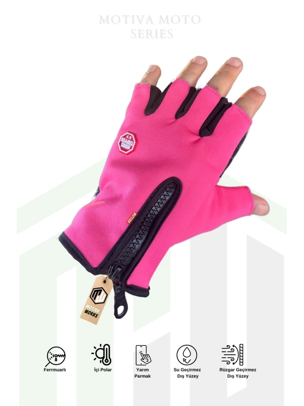 Spor Pembe Bisiklet, Motosiklet, Yarım Eldiven İçi Polar Kaymaz Kadın