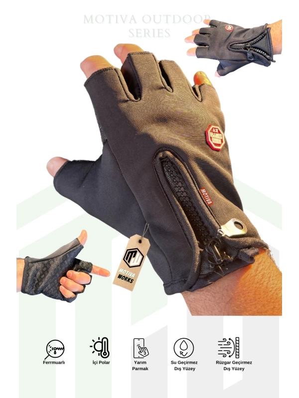 Spor Outdoor Siyah Bisiklet, Motosiklet, Yarım Eldiven İçi Polar Kaymaz