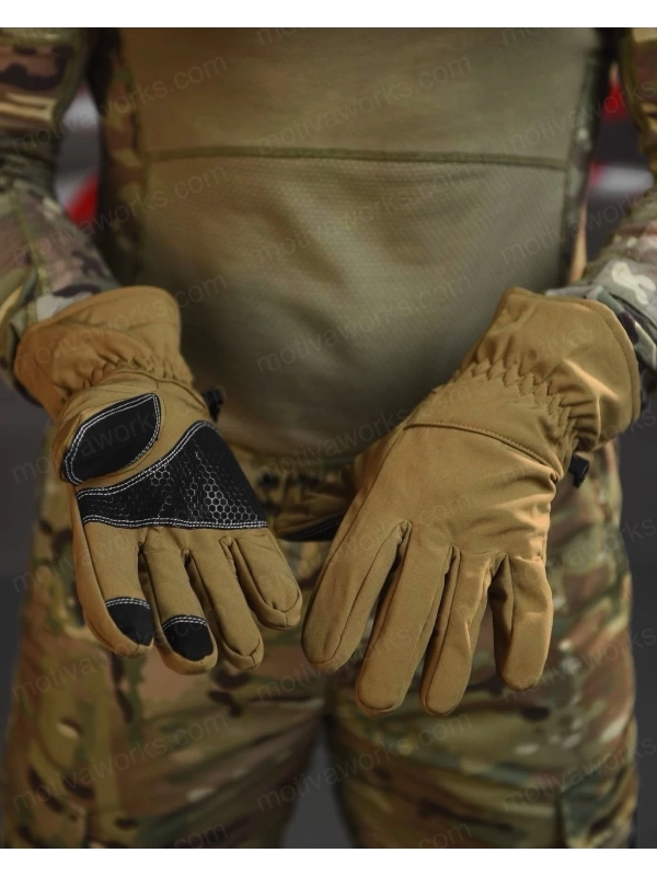 Su Geçirmez Softshell Çöl Sarısı Motosiklet Taktik Askeri Spor Kışlık Kar Balıkçı Eldiveni