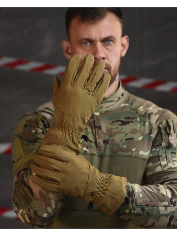Su Geçirmez Softshell Çöl Sarısı Motosiklet Taktik Askeri Spor Kışlık Kar Balıkçı Eldiveni