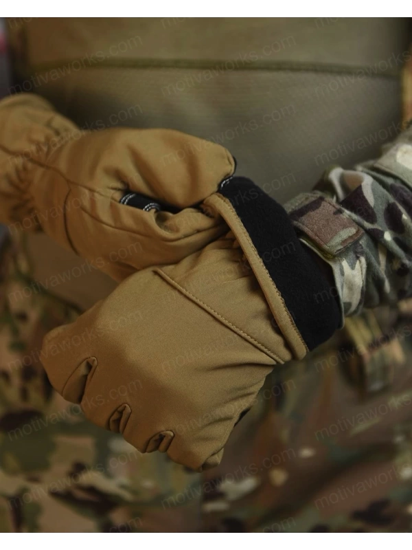 Su Geçirmez Softshell Çöl Sarısı Motosiklet Taktik Askeri Spor Kışlık Kar Balıkçı Eldiveni