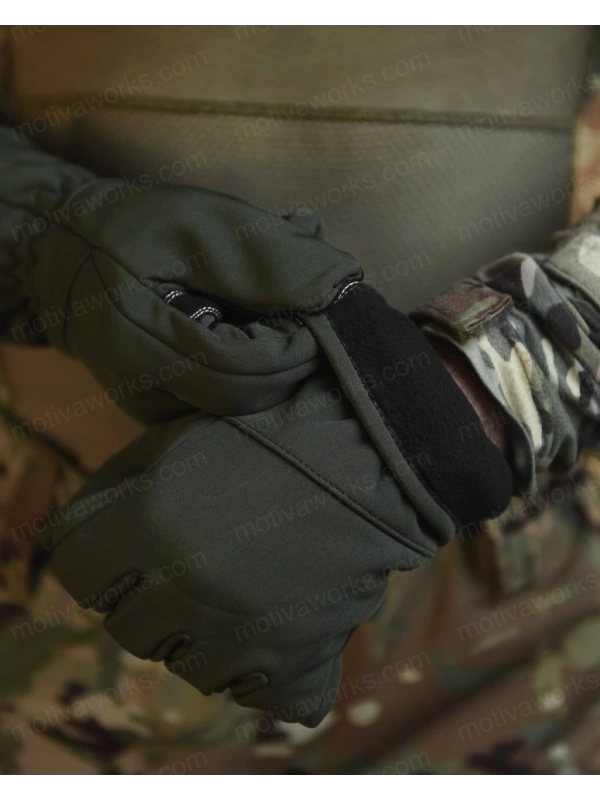 Su Geçirmez Softshell Haki Yeşil Motosiklet Taktik Askeri Spor Kışlık Kar Balıkçı Eldiveni