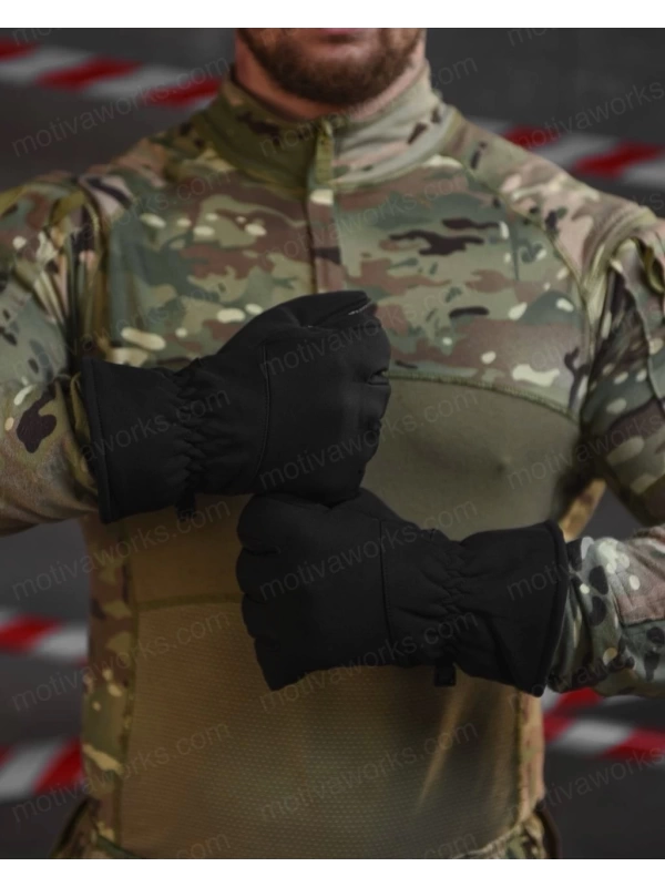 Su Geçirmez Softshell Siyah Motosiklet Taktik Askeri Spor Kışlık Kar Balıkçı Eldiveni