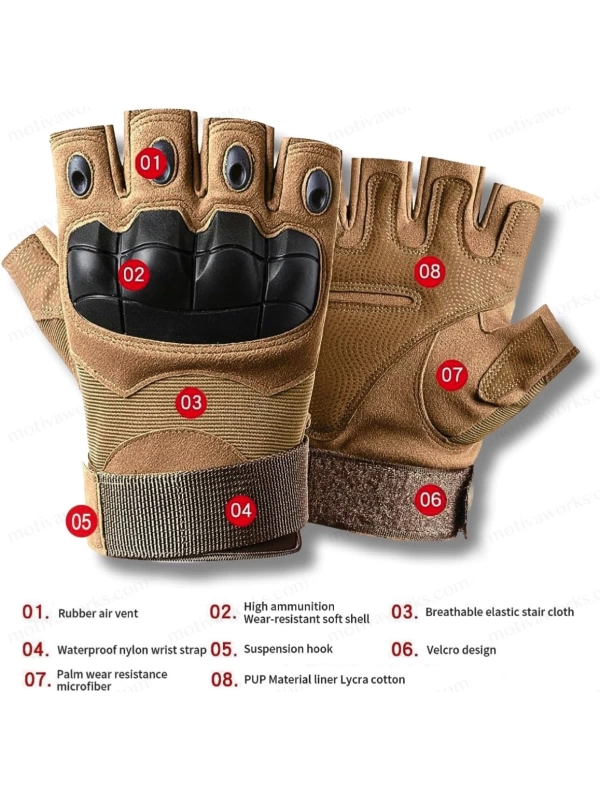 Taktik Combat Desert FlexShield 511 Model Motosiklet Operasyon Outdoor Sport Korumalı Yarım Parmaksız Eldiven