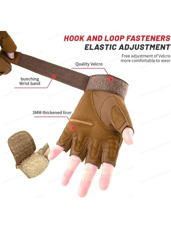 Taktik Combat Desert FlexShield 511 Model Motosiklet Operasyon Outdoor Sport Korumalı Yarım Parmaksız Eldiven