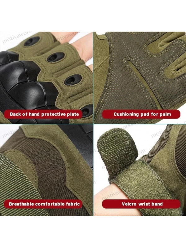 Taktik Combat Haki Yeşil FlexShield 511 Model Motosiklet Operasyon Outdoor Sport Korumalı Yarım Parmaksız Eldiven