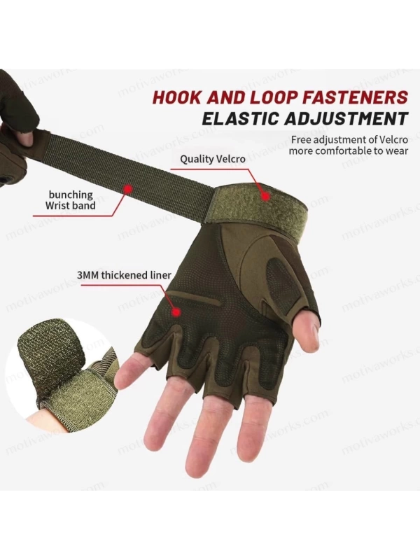 Taktik Combat Haki Yeşil FlexShield 511 Model Motosiklet Operasyon Outdoor Sport Korumalı Yarım Parmaksız Eldiven