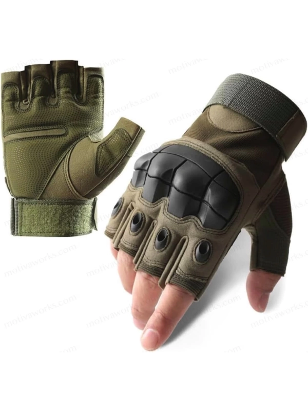 Taktik Combat Haki Yeşil FlexShield 511 Model Motosiklet Operasyon Outdoor Sport Korumalı Yarım Parmaksız Eldiven