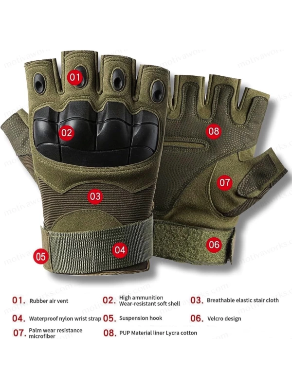 Taktik Combat Haki Yeşil FlexShield 511 Model Motosiklet Operasyon Outdoor Sport Korumalı Yarım Parmaksız Eldiven