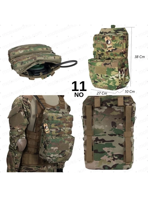 38CM Taktik Multicam Kamuflaj Molle Yelek Montajlı Çanta NO11