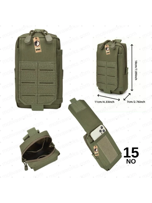 18cm Taktik Outdoor Mini Molle Kemer, Çanta, Gidon Montajlı Çok Amaçlı Çanta Haki Yeşil NO15
