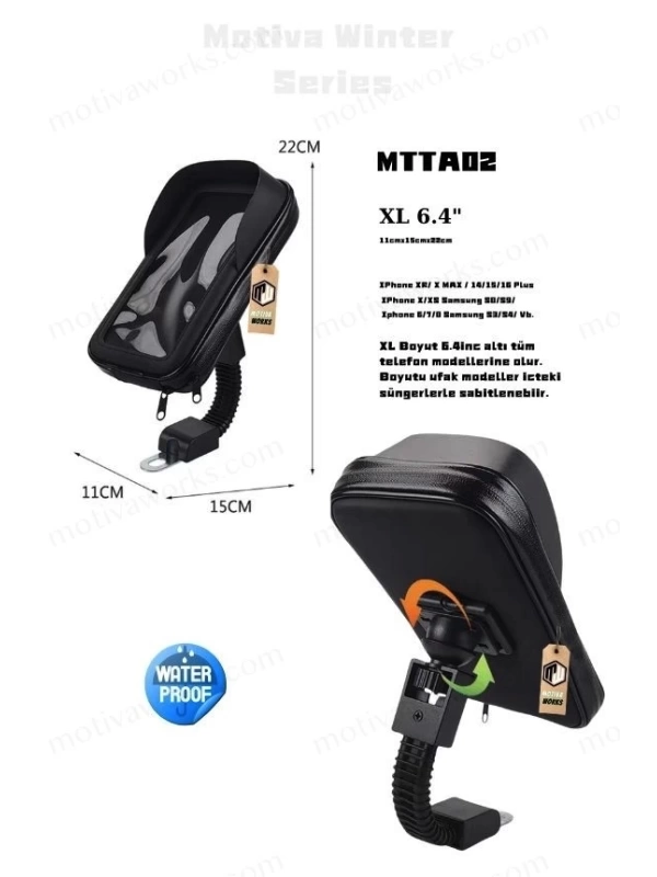 Telefon Tutucu Su Geçirmez Ayna Bağlantılı Güneşlikli XL 6.3 inch Büyük boy Evrensel Model MTTA02