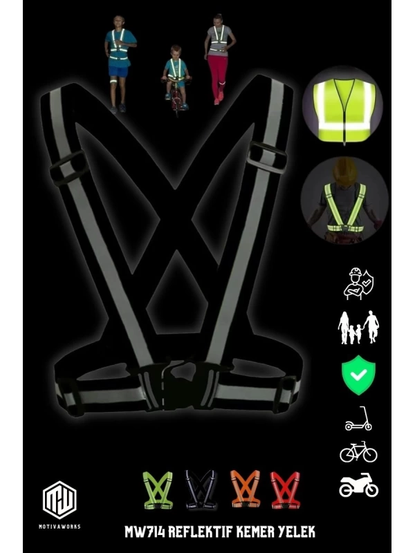 Yüksek Görünüm Reflektif Yelek Siyah Fosforlu Neon Bisiklet, Motosiklet,Scooter Gece İkaz Uyarı Yelek