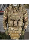 Multicam Kamuflaj Hücum Yeleği Askeri Airsoft Çek Kurtul Kasık Korumalı