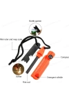 Magnezyum Ateş Başlatıcı Turuncu 7’si 1 Arada Çakmak Taşı, Düdük, Pusula, Anahtar ve Harita Ölçeği ile Outdoor Acil Durum Kiti