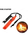 Magnezyum Ateş Başlatıcı Turuncu 7’si 1 Arada Çakmak Taşı, Düdük, Pusula, Anahtar ve Harita Ölçeği ile Outdoor Acil Durum Kiti