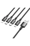 Şarj Kablosu 4in1 Iphone, Samsung, USB To 2xType-C/Micro-USB/Lightning Kablo 1M