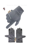 Softshell Unisex Oversize Gri Bisiklet, Motosiklet Eldiven Dokunmatik Kışlık Suya Dayanıklı, Polarlı, Kaymaz Avuçiçi