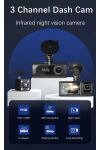 Wifi App 1080p Fhd WDR 170° Ultra Geniş Açı Gece Görüş G-sensörü 3 Kameralı Araç Kamerası