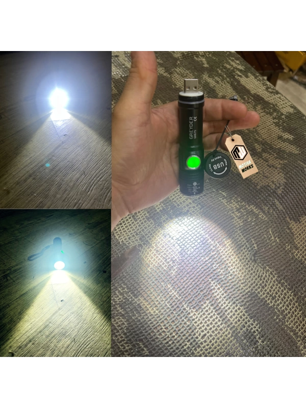 3 Mod Güçlü Led El Feneri Pratik USB Şarjlı Zoomlu Metal Fener