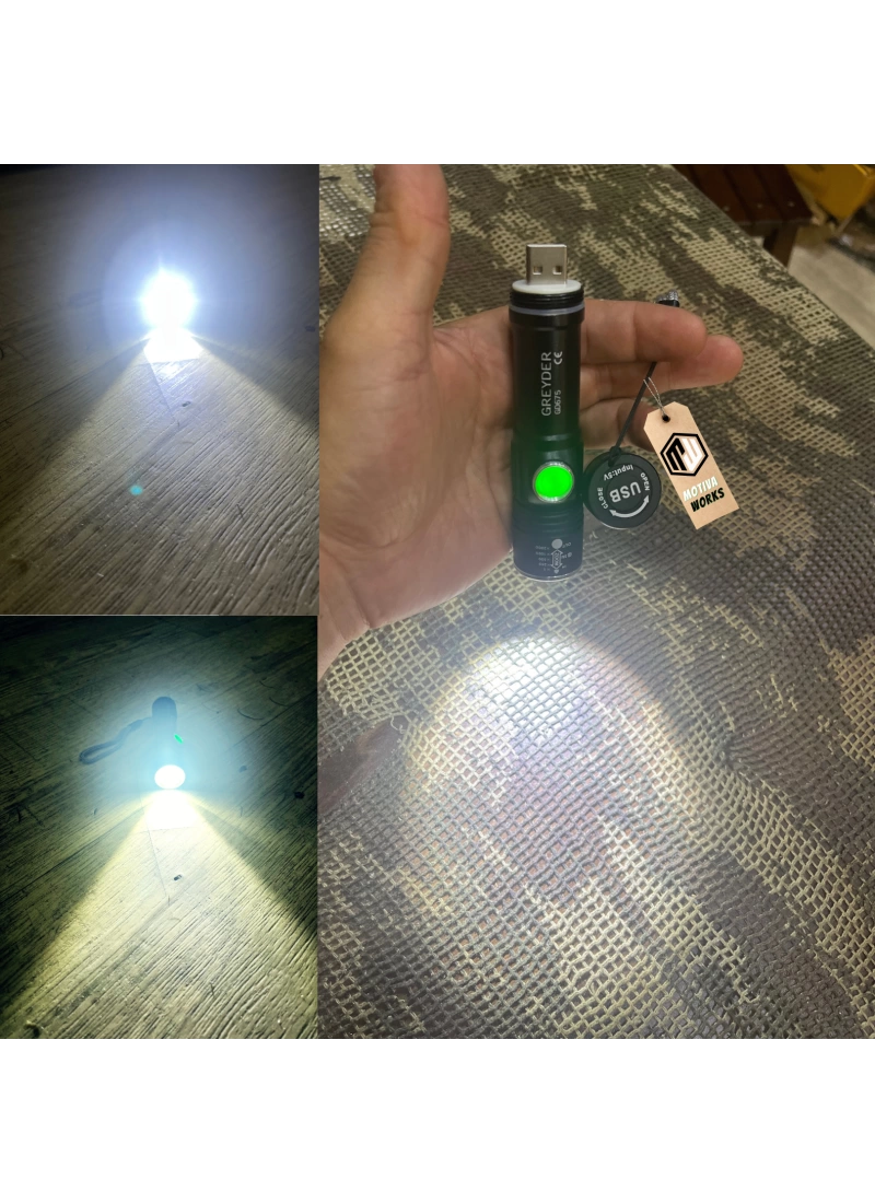 3 Mod Güçlü Led El Feneri Pratik USB Şarjlı Zoomlu Metal Fener