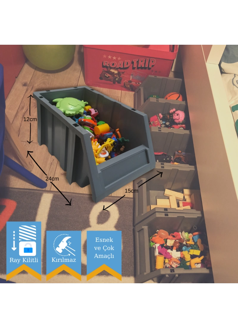 Çok Amaçlı Oyuncak Organizer Raylı Çekmece Kutusu 24x12x15