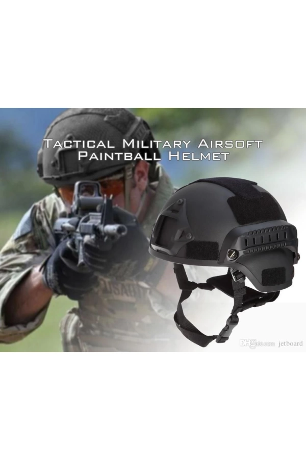 Airsoft Raylı Koruyucu Kask Miğfer Siyah