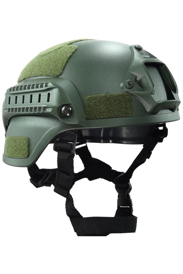 Airsoft Raylı Koruyucu Kask Miğfer Haki Yeşil