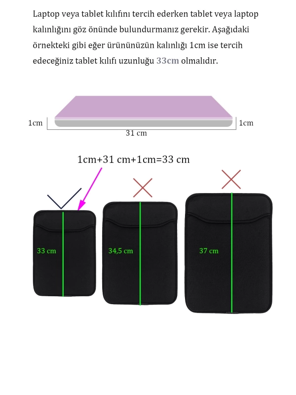 Suya Dayanıklı Neopren Notebook Tablet Ipad Macbook Pro Air Siyah Laptop Kılıfı Çantası 14" Inç